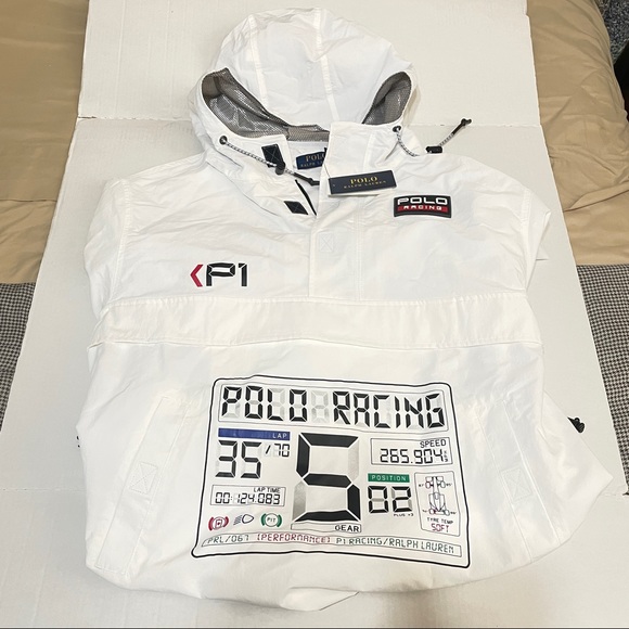 NWT POLO Ralph Lauren RRL P-WING RACING JACKET Stadium 1992 WHITE Hoodie  MENS L - Picture 4 of 11